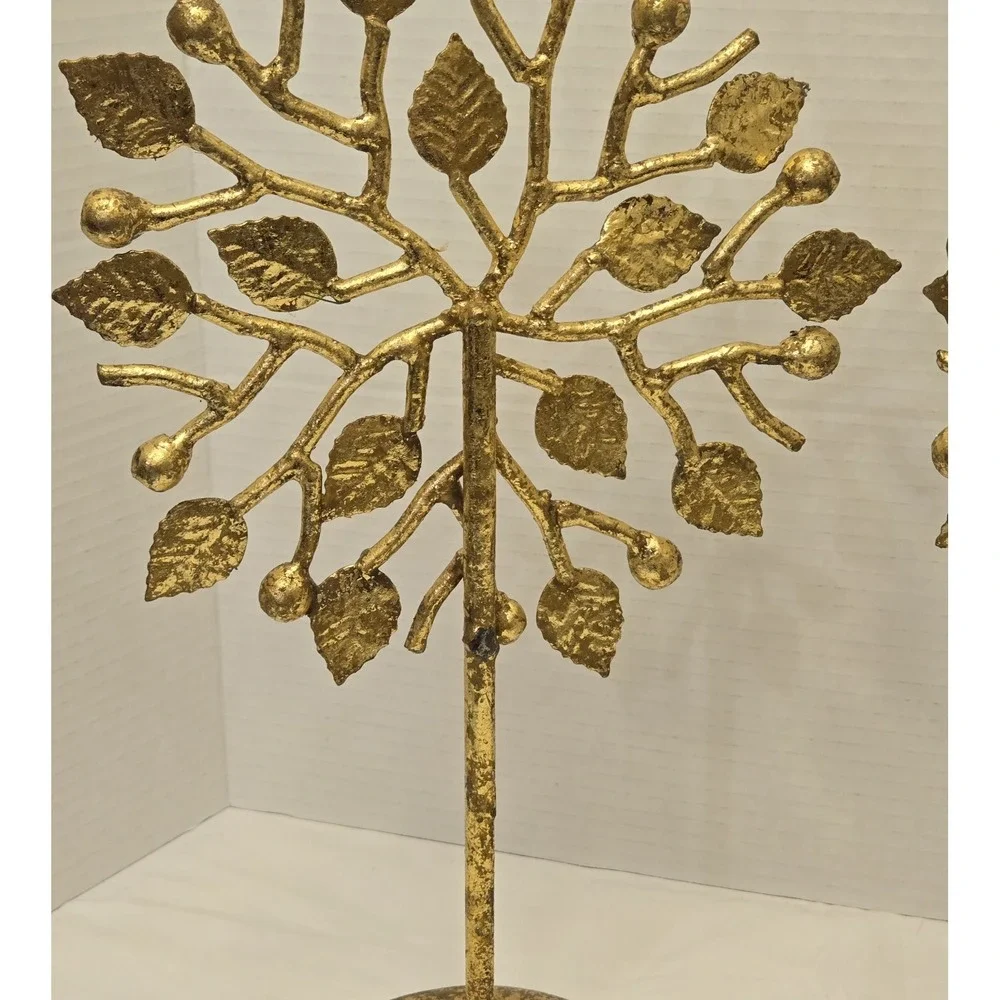 Pair of Intricate Vintage Gold Metal Tree of Life Candle Holders - Read Descrip